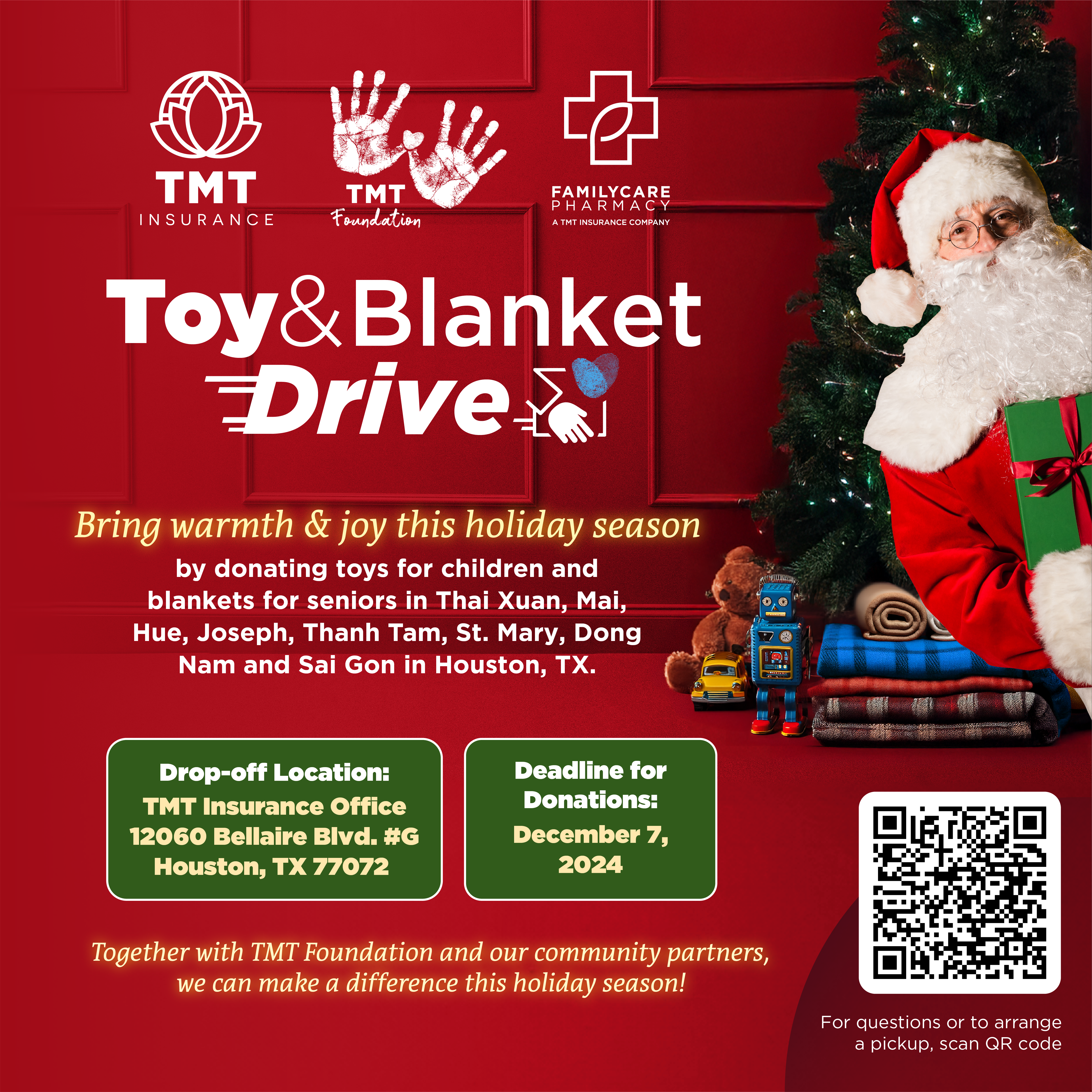 donating toys for children and blankets for seniors
